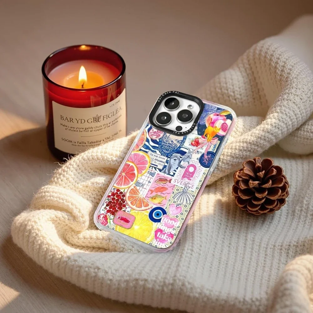 iPhone 16 Plus Case,Expressive Y2K Citrus Coastal Sea Vintage Collage Design